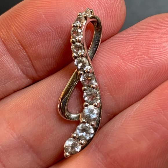 Jewelry - Sterling Silver 925 Simple Scroll Design CZ Slide Pendant 1" Long